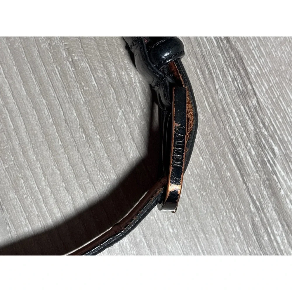 Lauren Ralph Lauren Womens Black Italian Leather Skinny Belt M Old Money Sleek